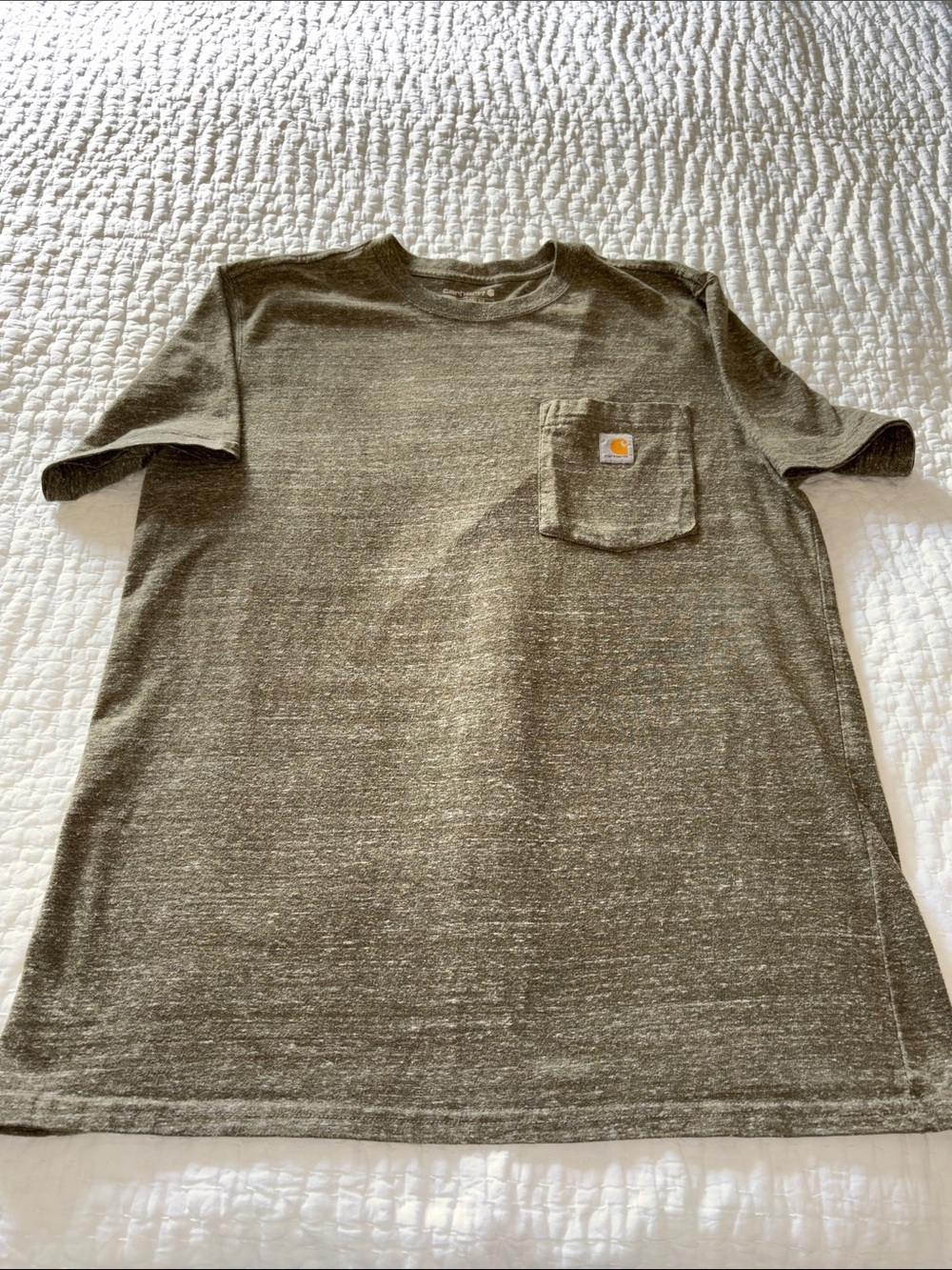 Carhartt Boy’s Olive Heather Pocket Tee with Logo Patch EUC L